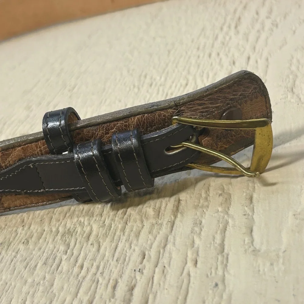Tony Lama Belt 36 Womens Brown Western Genuine Ostrich‎ Leather Zigzag USA Made